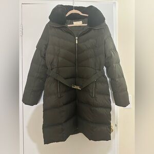 Michael Kors Dark Green Puffer Jacket with Belt